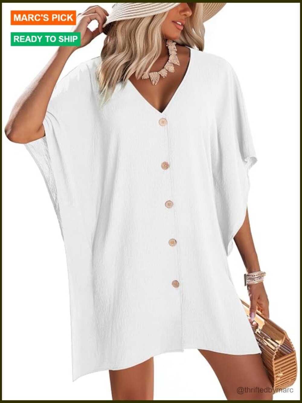 Womens Swimsuit Cover Up Button Down Oversized Beach Dress
